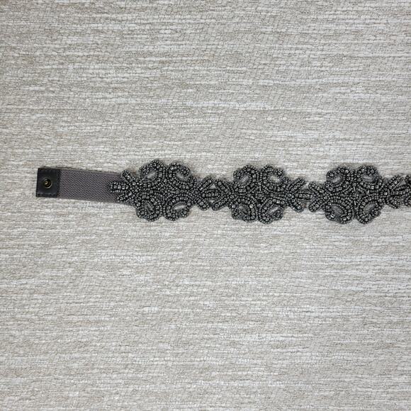 VTG Beaded Belt Womens Gunmetal Gray Stretch Elastic Wide Waist Snap Closure main image 7